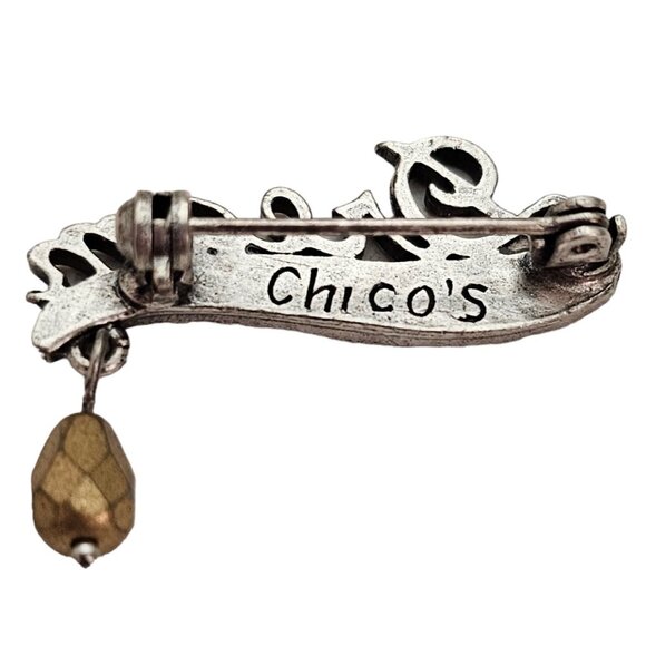 Chico’s Silver Tone  Cursive Letter Sign DREAM W/ Dangle Charm Pin, Signed L318 - Picture 6 of 9